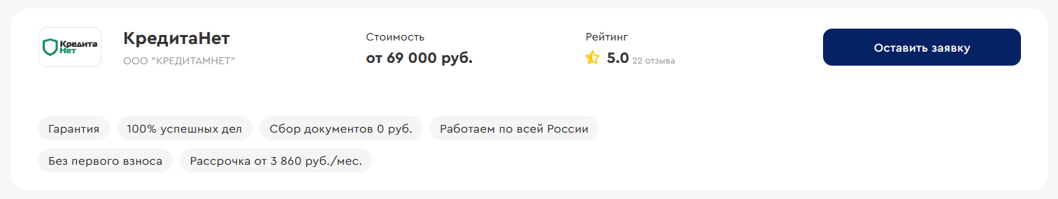 КредитаНет входит в ТОП-6 лучших фирм по банкротству физлиц Казани по данным сервиса «БФЛ.топ»